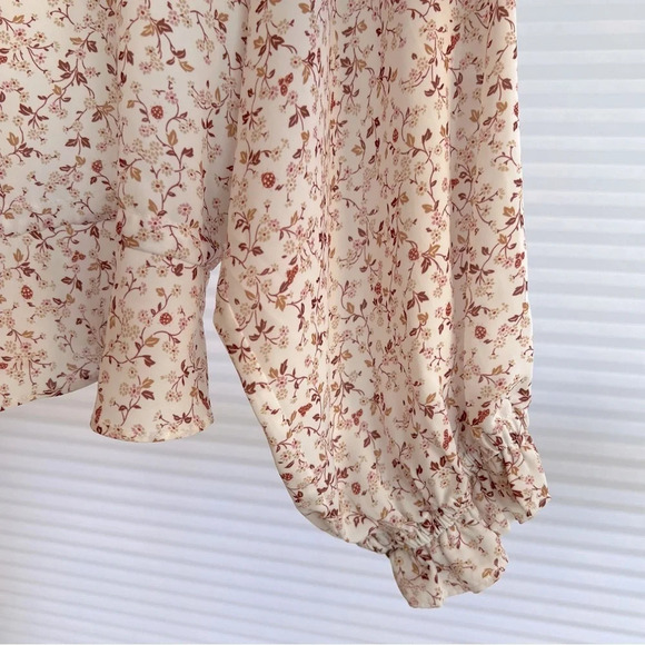 Outerknown Ditsy Floral Long Sleeve Blouse Cream Medium Feminine Spring Office - Picture 4 of 6
